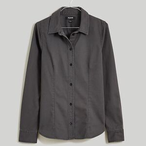 Madewell Women's Grey Darted Button-Up Shirt in (Re)generative Chino Size 10